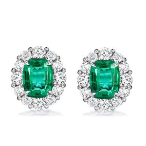 Halo Green Cushion Stud Earrings