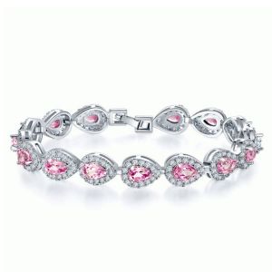 Italo Pink Sapphire Tennis Bracelet For Women Pear Shaped Pink Bracelet