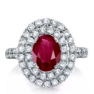 Double Halo Oval Cut Ruby Engagement Ring Promise Ring