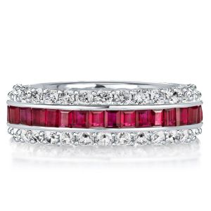 Triple Row Eternity Ruby Wedding Band In Sterling Silver