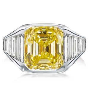 Emerald & Baguette Cut Yellow Sapphire Engagement Ring