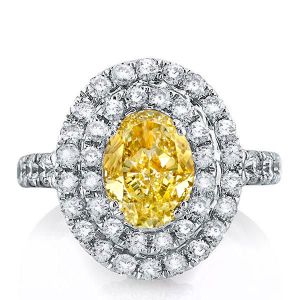 Double Halo Oval Cut Yellow Topaz Engagement Ring For Women