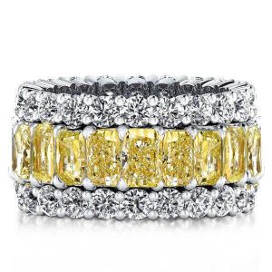 Triple Row Radiant Cut Yellow Topaz Wedding Band For Women