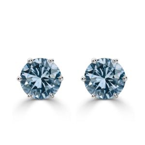 Italo Round Cut Blue Sapphire Stud Earrings For Women