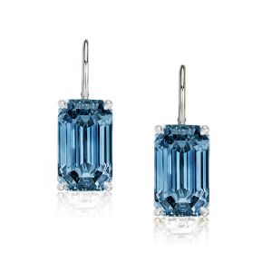 Italo Emerald Cut Blue Sapphire Drop Earrings For Women