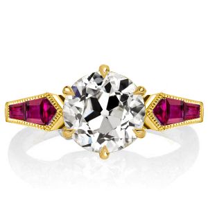 Golden Round Cut White & Ruby Engagement Ring
