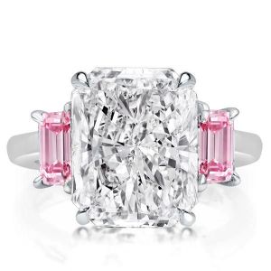 Italo Three Stone Radiant Cut White Sapphire Engagement Ring