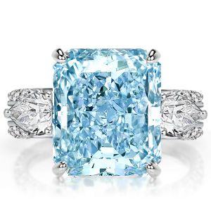 Three Stone Radiant Cut Aquamarine Engagement Ring