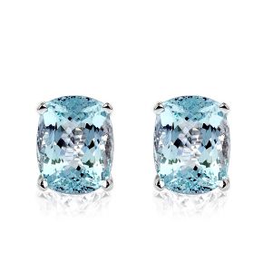 Classic Cushion Cut Aquamarine Stud Earrings For Women