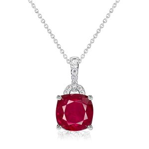 Italo Cushion Ruby Pendant Necklace For Women