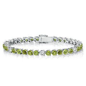 3 Prong Round Cut Peridot Tennis Bracelet For Women