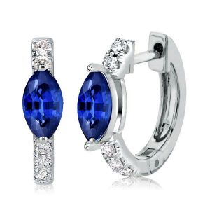 Italo Blue Marquise Cut Blue Sapphire Hoop Earrings For Women