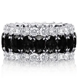 Italo Black Sapphire Oval Cut Triple Row Wedding Band For Women