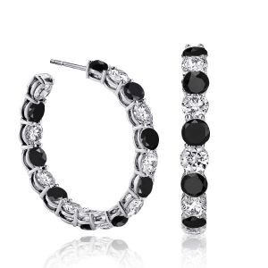 Italo Classic Black Sapphire Round Hoop Earrings Sliver Earrings