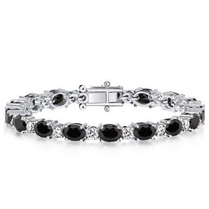 Italo Black & White Oval Cut Black Sapphire Bracelet For Women