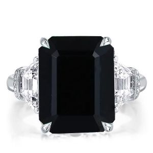 Italo Black Ring Emerald Cut Ring Three Stone Engagement Ring