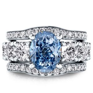 Oval Cut Blue Sapphire Wedding Ring Set