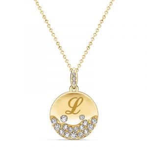 Italo Waterfall Engraved Circle Pendant Initial Personalized Necklace For Women