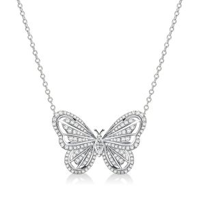 Dancing Butterfly White Sapphire Pendant Necklace For Women
