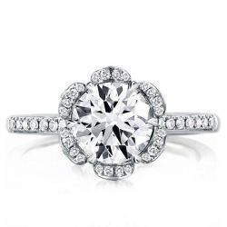 Flower Design Round Cut Halo Engagement Ring