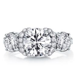 Halo Three Stone Round Cut Engagement Ring