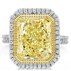 Halo Two Tone Split Shank Radiant Yellow Engagement Ring