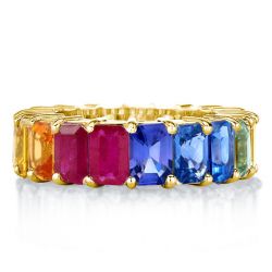 Rainbow Emerald Eternity Wedding Band