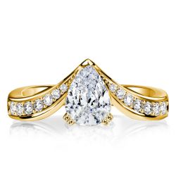 Italo Chevron Pear Shaped White Sapphire Engagement Rings