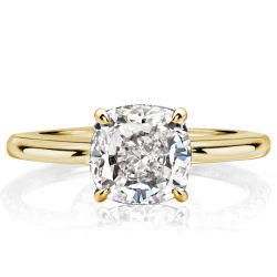 Classic Golden Solitaire Cushion Cut Engagement Ring