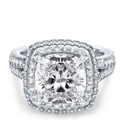 Double Halo Split Shank Engagement Ring