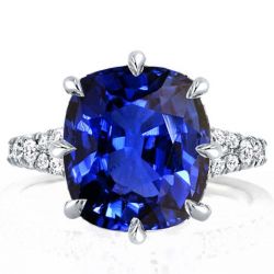 Italo Blue Sapphire Ring Split Shank Cushion Cut Engagement Ring