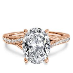 Rose Gold Bypass Oval Created White Sapphire Engagement Ring