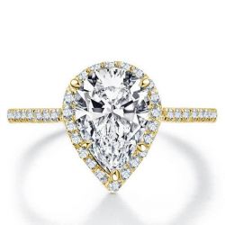 Italo Golden Halo Pear Created White Sapphire Engagement Ring