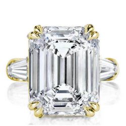 Golden Three Stone Emerald Engagement Ring