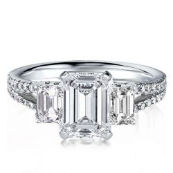 Emerald cut Split Shank Engagement Rings