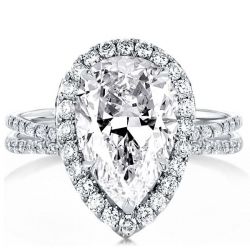 Halo Pear Cut Split Shank Engagement Ring