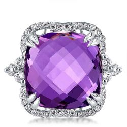 Cushion Cut Created Amethyst Engagement Ring