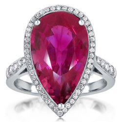 Halo Milgrain Created Ruby Pear Cut Engagement Ring