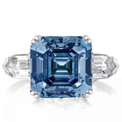 Italo Blue Topaz Ring Asscher Cut Engagement Ring 3 Stone Ring