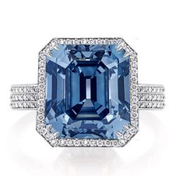 Italo Blue Topaz Ring Halo Emerald Cut Engagement Ring