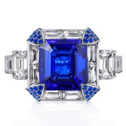 Halo Emerald Cut Created Sapphire Engagement Ring