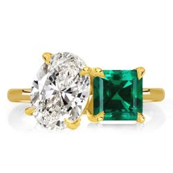 Oval & Asscher Cut Emerald Engagement Ring