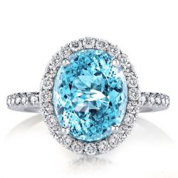 Halo Oval Cut Created Aquamarine Engagement Ring