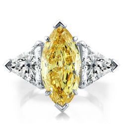 Three Stone Marquise Cut Yellow Sapphire Engagement Ring