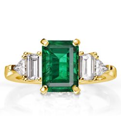 Emerald Cut Green Double Side Stones Emerald Engagement Ring