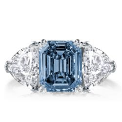 Three Stone Emerlad Blue Topaz Engagement Ring