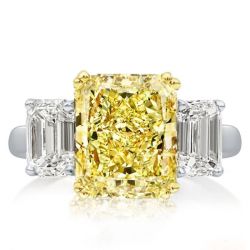 Two Tone Three Stone Radiant Cut Created Yellow Sapphire Engagement Ring