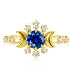 Golden Moon & Stars Blue Sapphire Engagement Ring