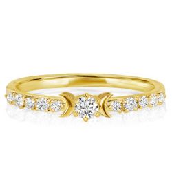 Dainty Golden Moon & Stars Engagement Ring