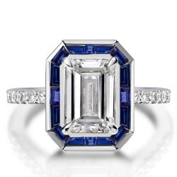 Halo Emerald Cut Engagement Ring In Sterling Silver